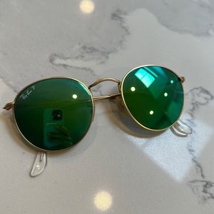 Rayban Green Round Metal Polarized Sunglasses